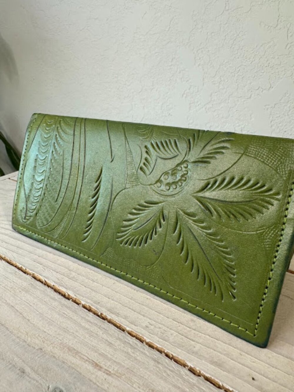 Leaders in Leather Green Tooled Wallet